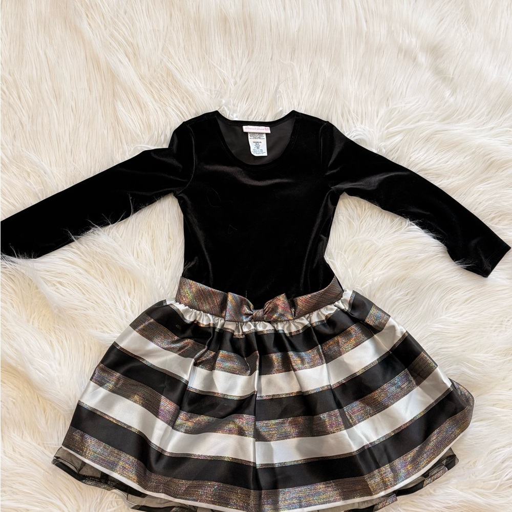 Chic Black and Silver Striped Kids Formal Dress